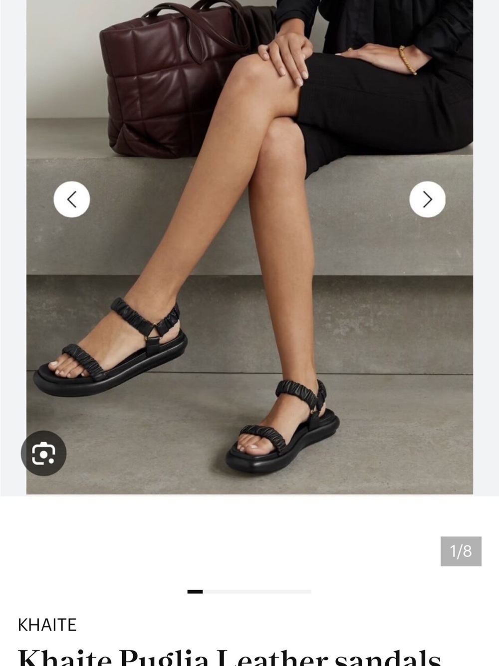 KHAITE The Puglia Ruched Sandals - Size 38.5 Black Leather